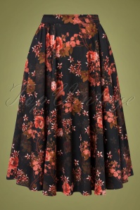 Hearts & Roses - 50s Avina Floral Swing Skirt in Black