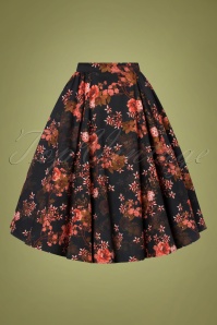 Hearts & Roses - 50s Avina Floral Swing Skirt in Black 3