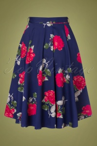Hearts & Roses - 50s Alena Floral Swing Skirt in Blue 2