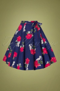 Hearts & Roses - 50s Alena Floral Swing Skirt in Blue 3