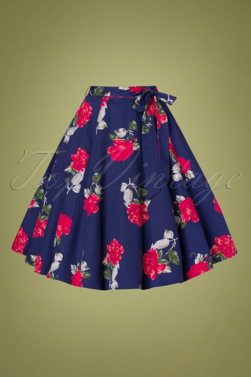Hearts & Roses - 50s Alena Floral Swing Skirt in Blue 3