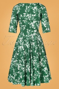 Topvintage Boutique Collection - Exclusieve bij Topvintage ~ Adriana Swingjurk met lange mouwen en bloemen in groen 5