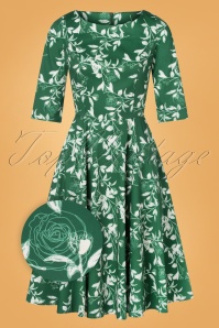 Topvintage Boutique Collection - Exclusieve bij Topvintage ~ Adriana Swingjurk met lange mouwen en bloemen in groen