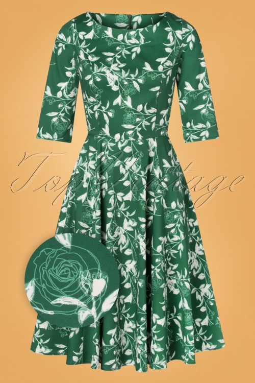 Topvintage Boutique Collection - Exclusieve bij Topvintage ~ Adriana Swingjurk met lange mouwen en bloemen in groen