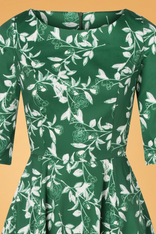Topvintage Boutique Collection - Exklusiv bei Topvintage ~ Adriana Florales langärmliges Swing Kleid in Grün 3