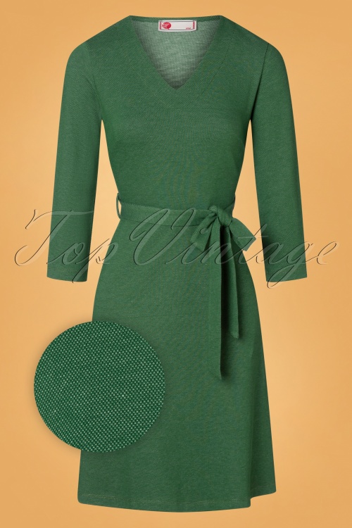Who's That Girl - 60s Halle Printed Dress in Denim Bottle Green