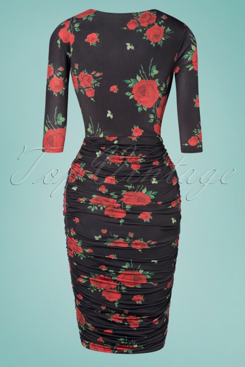 Vintage Chic for Topvintage - 50s Emma Red Rose Pencil Dress in Black 4