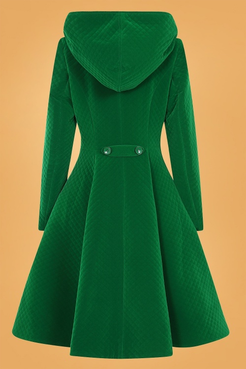 Collectif Clothing - Heather Quilted Velvet Swing Coat Années 50 en Vert 5