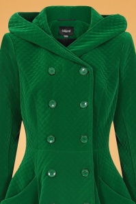 Collectif Clothing - 50s Heather Quilted Velvet Swing Coat in Green 3