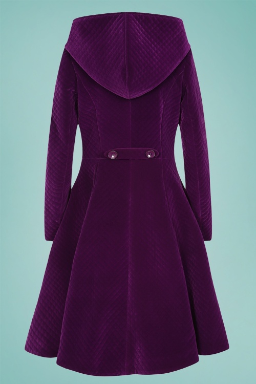 Collectif Clothing - 50s Heather Quilted Velvet Swing Coat in Purple 5