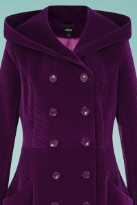 Collectif Clothing - 50s Heather Quilted Velvet Swing Coat in Purple 3