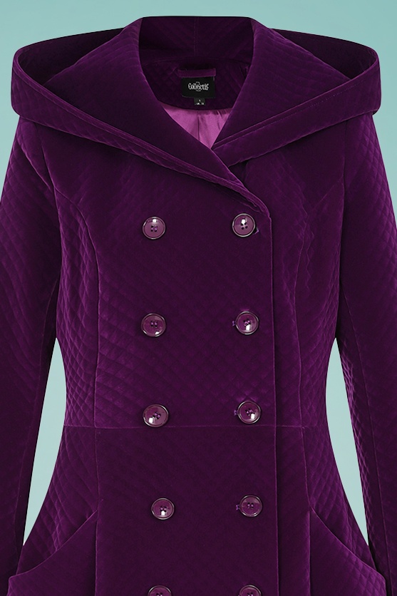 Collectif Clothing - Heather gewatteerde fluwelen swing jas in paars 3