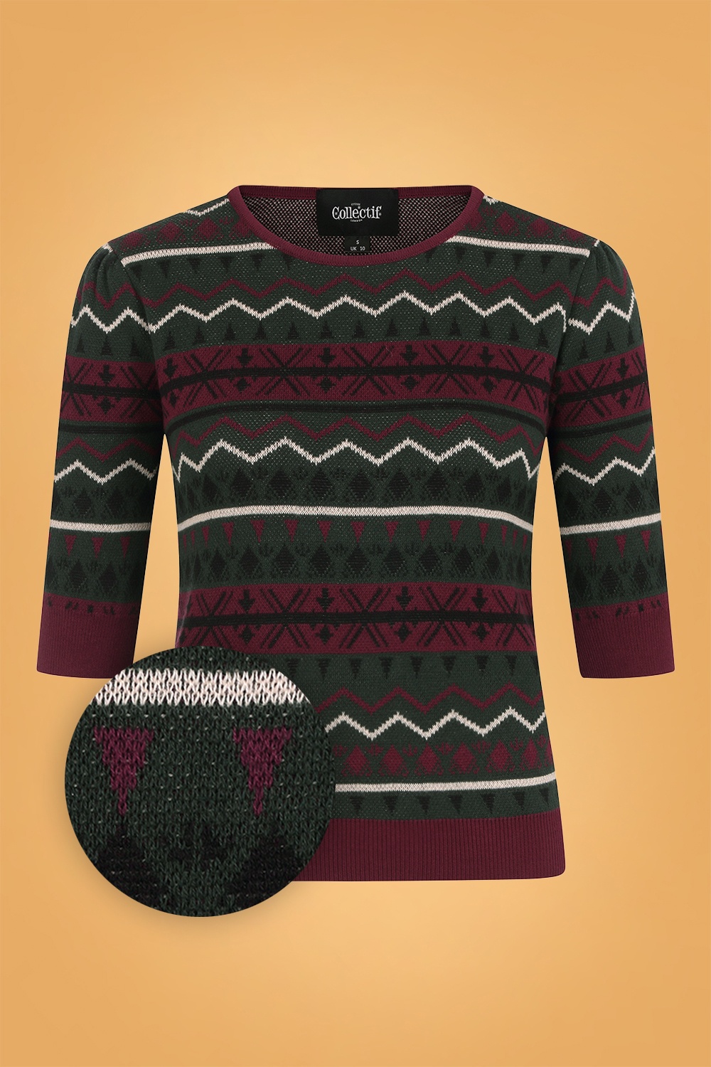 Collectif Clothing - Chrissie Fair Isle gebreide top in groen