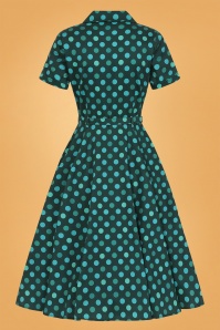 Collectif Clothing - Caterina jewel polka swing jurk in groen 5