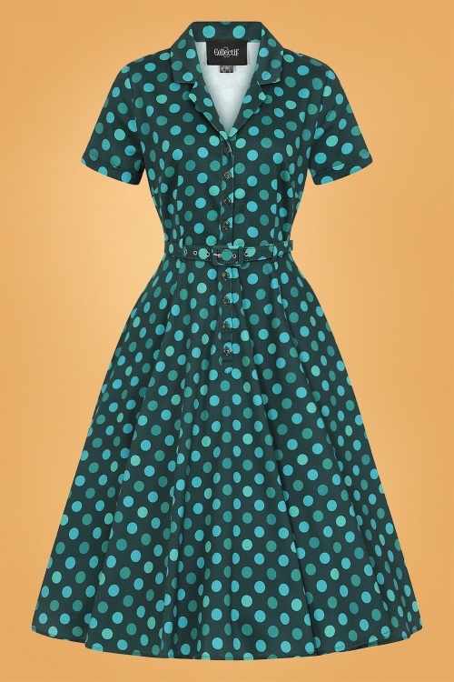 Collectif Clothing - 50s Caterina Jewel Polka Swing Dress in Green