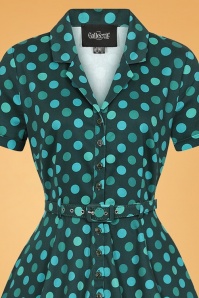 Collectif Clothing - Caterina jewel polka swing jurk in groen 3