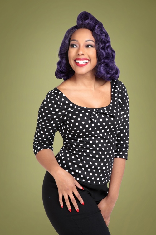 Collectif Clothing - 50s Suzy Polka Top in Black and White 2