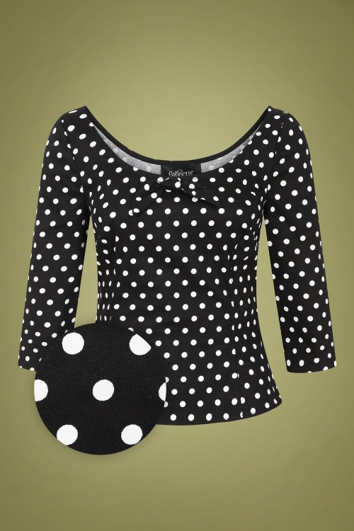 Collectif Clothing - 50s Suzy Polka Top in Black and White