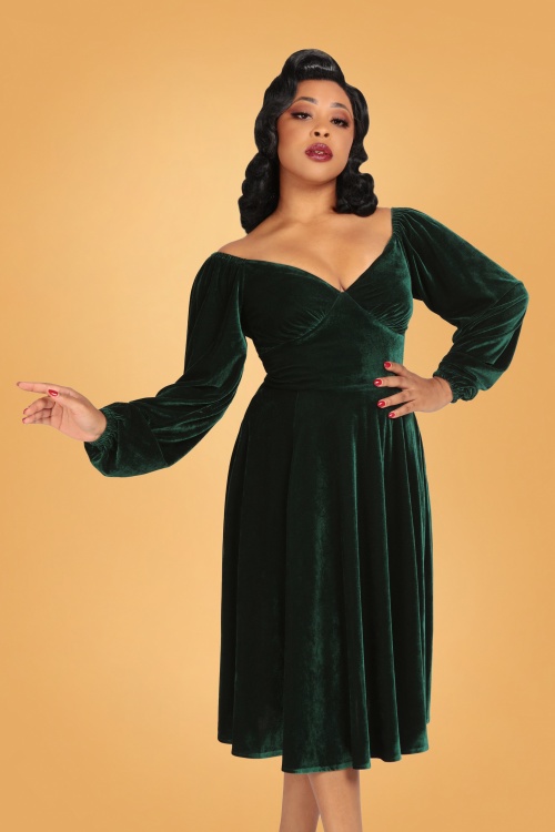 Collectif Clothing - 50s Ludmilla Swing Dress in Green