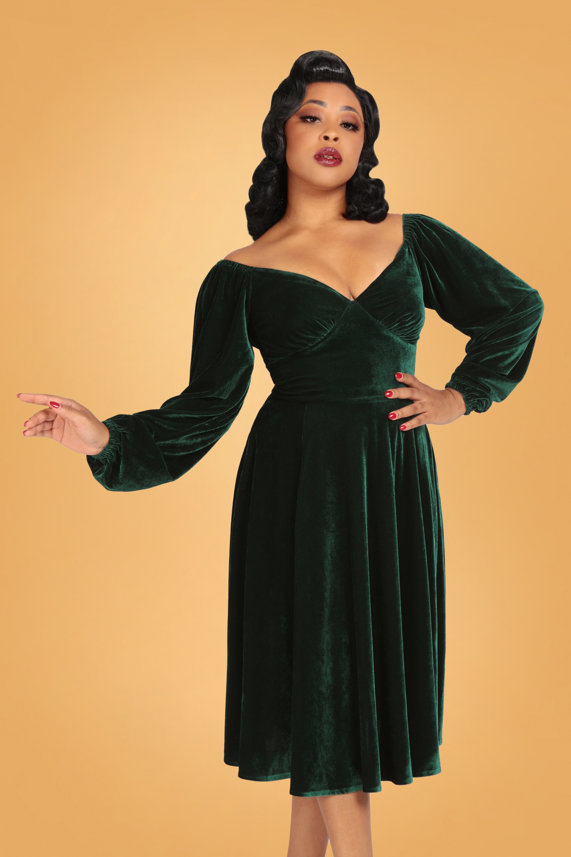 Collectif Clothing - Ludmilla swing jurk in groen