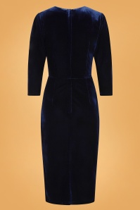Collectif Clothing - 50s Ancilla Velvet Pencil Dress in Blue 4