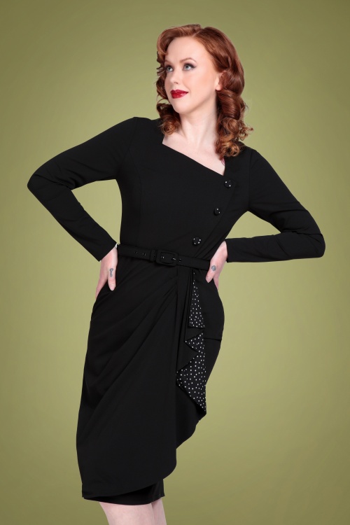 Collectif Clothing - Anika Pencil Dress Années 50 en Noir 2