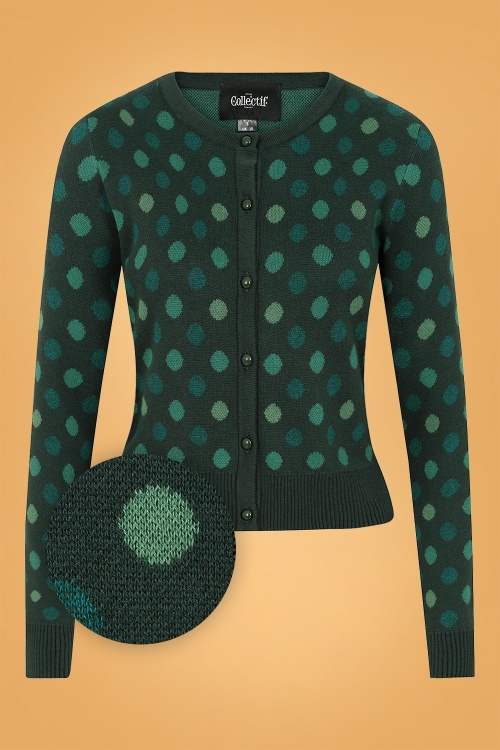 Collectif Clothing - 50s Jessie Jewel Polka Cardigan in Green