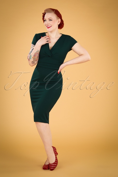 Vintage Chic for Topvintage - Vivien Pencil Dress Années 50 en Vert Sapin
