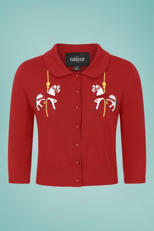 Collectif Clothing - 50s Halette Carousel Cardigan in Red