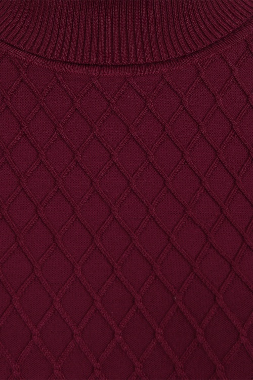 Collectif Clothing - 60s Rai Knitted Roll Neck Jumper in Burgundy 3