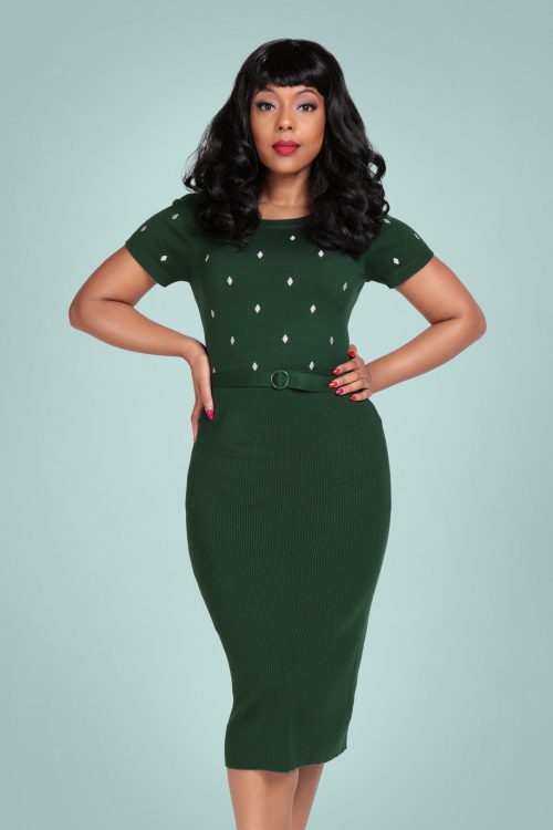 Collectif Clothing - 50s Daniela Knitted Dress in Green