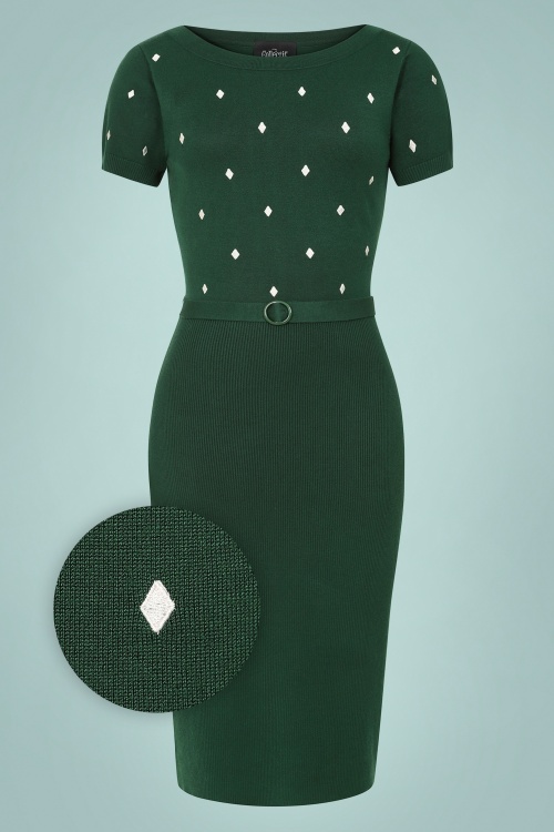 Collectif Clothing - 50s Daniela Knitted Dress in Green 2
