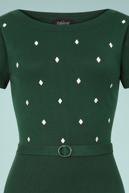 Collectif Clothing - Daniela Knitted Dress Années 50 en Vert 3