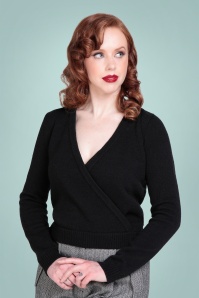 Collectif Clothing - 50s Everlee Wrap Jumper in Black 2