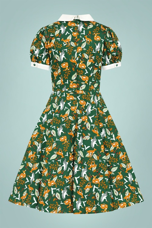 Collectif Clothing - Peta Wild Berry Fields Swing Dress Années 50 en Vert 4