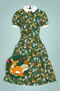 Collectif Clothing - Peta Wild Berry Fields Swing Dress Années 50 en Vert