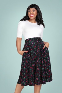 Collectif Clothing - 50s Megan Sweetheart Cherry Swing Skirt in Black 2