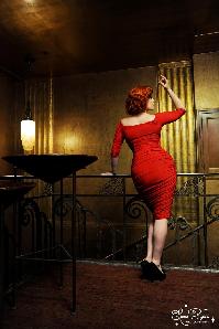 Pinup Couture - 50s Monica Dress in Red Matte Jersey Knit from Laura Byrnes Black Label  4