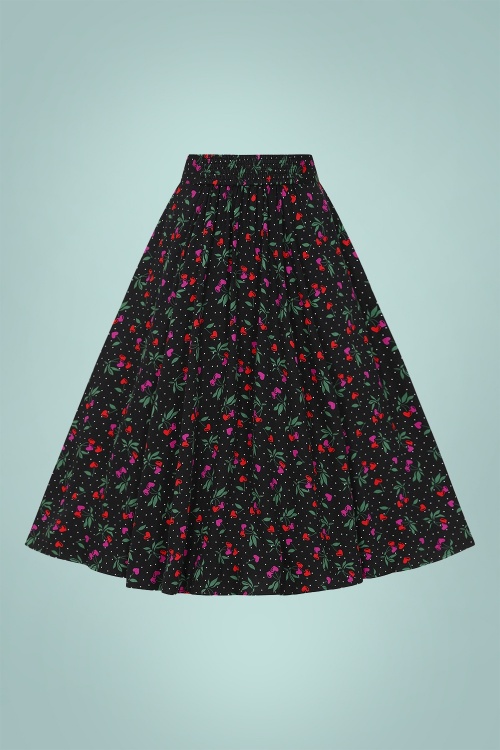Collectif Clothing - 50s Megan Sweetheart Cherry Swing Skirt in Black 4