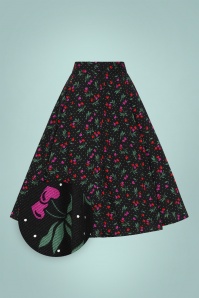 Collectif Clothing - 50s Megan Sweetheart Cherry Swing Skirt in Black