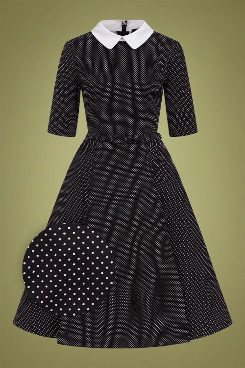 Collectif Clothing - Winona Mini Polka Swing Dress Années 50 en Noir et Blanc