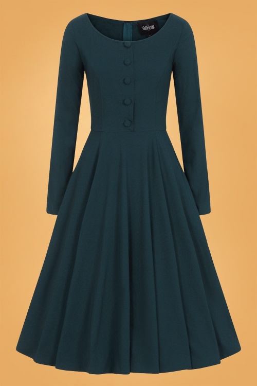 Collectif Clothing - Edith Swing Dress Années 50 en Bleu Sarcelle 2