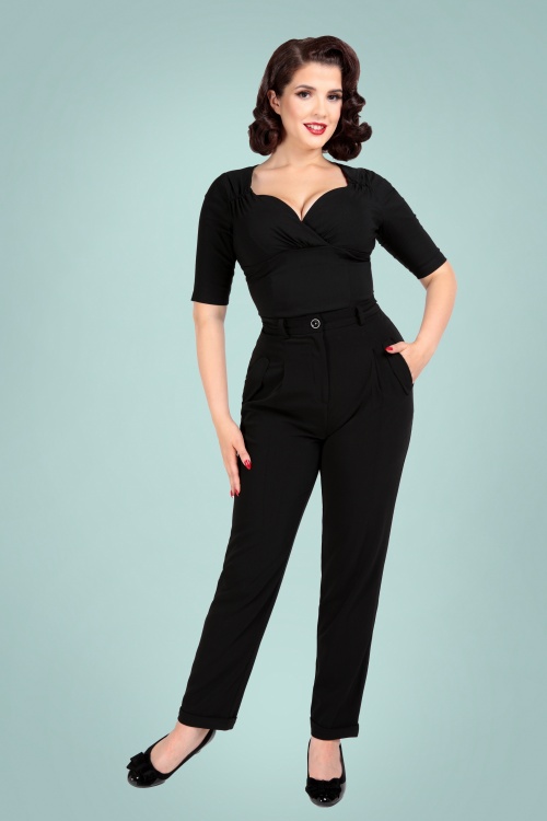Collectif Clothing - 50s Zuri Plain Trousers in Black