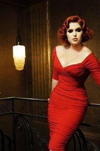 Pinup Couture - 50s Monica Dress in Red Matte Jersey Knit from Laura Byrnes Black Label  3