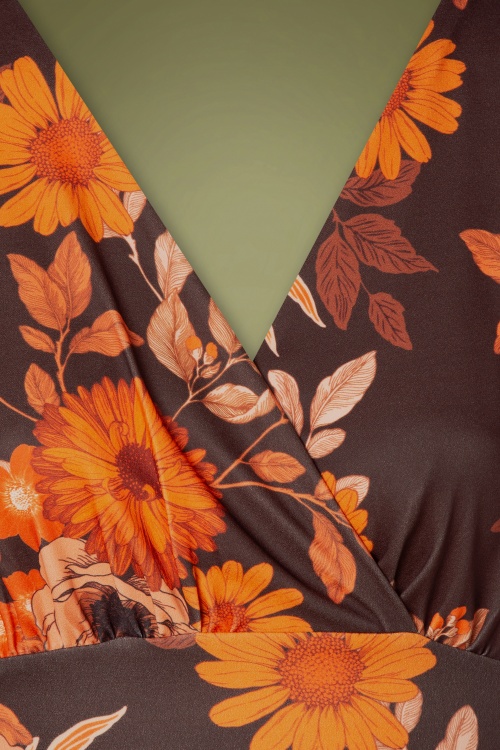 Vintage Chic for Topvintage - Maddison Floral swing jurk in bruin en oranje 3