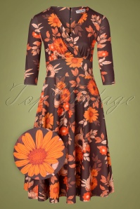 Vintage Chic for Topvintage - Maddison Floral swing jurk in bruin en oranje