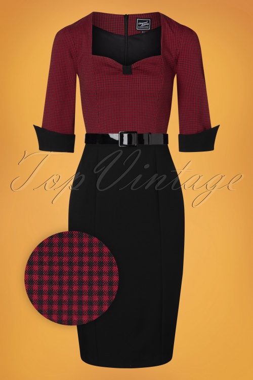 Glamour Bunny Business Babe - Sammy Pencil Dress in Black and Red Gingham 3