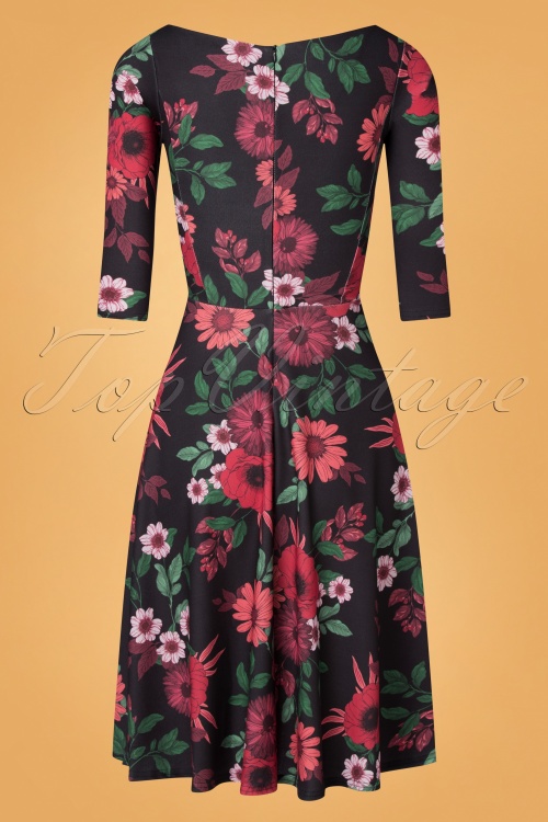 Vintage Chic for Topvintage - Izabella bloemen swing jurk in zwart en rood 4