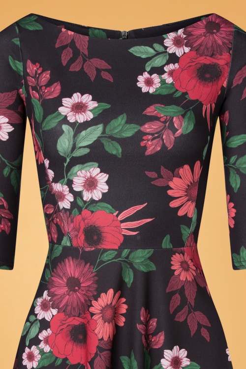 Vintage Chic for Topvintage - Izabella Floral Swing Kleid in Schwarz und Rot 2