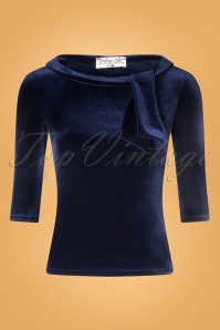 Vintage Chic for Topvintage - Belle fluwelen bow top in marineblauw